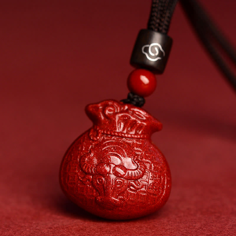 Mythstone Chinese Zodiac Money Bag Shape Cinnabar Calm Necklace Pendant