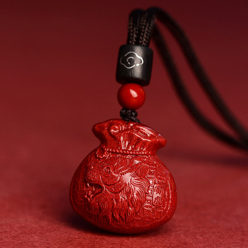 Mythstone Chinese Zodiac Money Bag Shape Cinnabar Calm Necklace Pendant