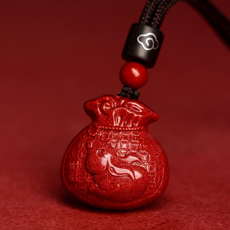 Mythstone Chinese Zodiac Money Bag Shape Cinnabar Calm Necklace Pendant