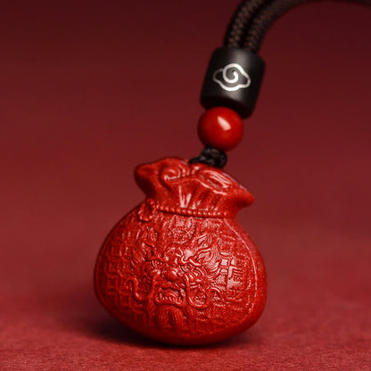 Mythstone Chinese Zodiac Money Bag Shape Cinnabar Calm Necklace Pendant