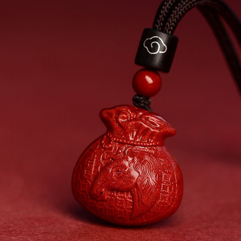 Mythstone Chinese Zodiac Money Bag Shape Cinnabar Calm Necklace Pendant