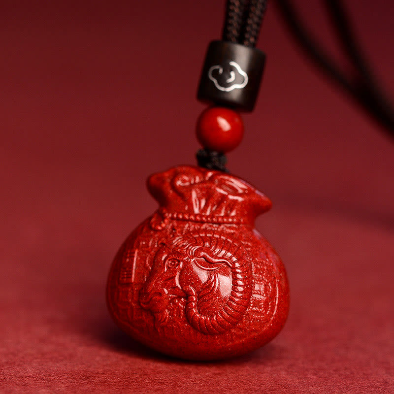 Mythstone Chinese Zodiac Money Bag Shape Cinnabar Calm Necklace Pendant