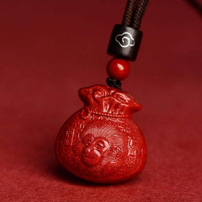 Mythstone Chinese Zodiac Money Bag Shape Cinnabar Calm Necklace Pendant