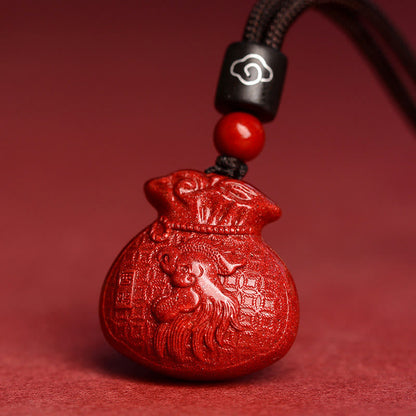 Mythstone Chinese Zodiac Money Bag Shape Cinnabar Calm Necklace Pendant