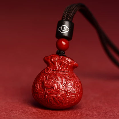 Mythstone Chinese Zodiac Money Bag Shape Cinnabar Calm Necklace Pendant