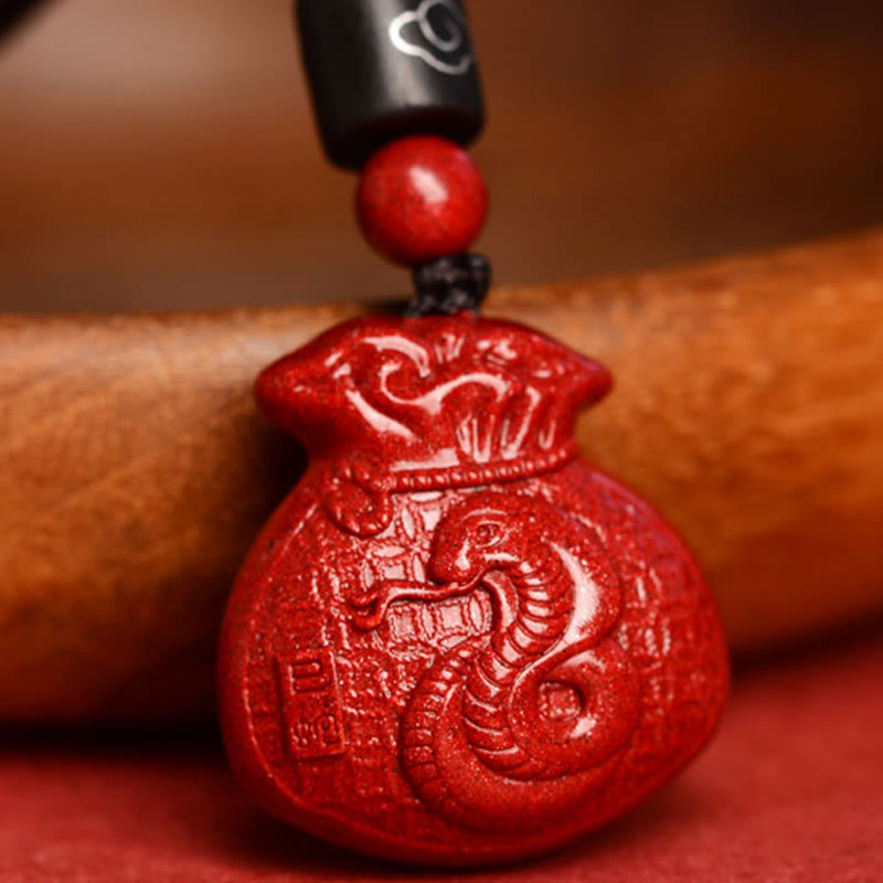 Mythstone Chinese Zodiac Money Bag Shape Cinnabar Calm Necklace Pendant