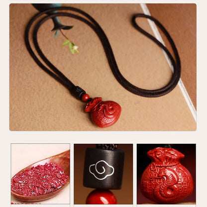 Mythstone Chinese Zodiac Money Bag Shape Cinnabar Calm Necklace Pendant