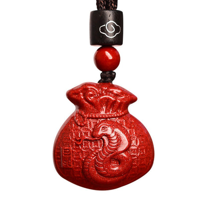 Mythstone Chinese Zodiac Money Bag Shape Cinnabar Calm Necklace Pendant