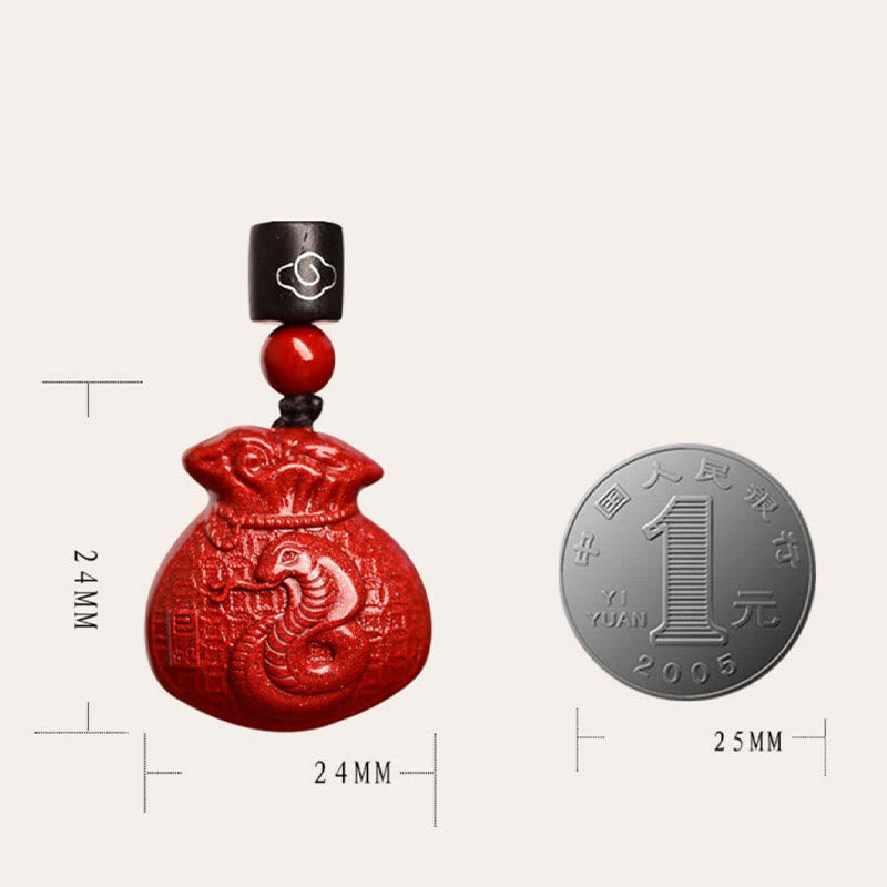 Mythstone Chinese Zodiac Money Bag Shape Cinnabar Calm Necklace Pendant