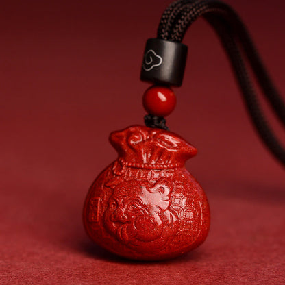 Mythstone Chinese Zodiac Money Bag Shape Cinnabar Calm Necklace Pendant