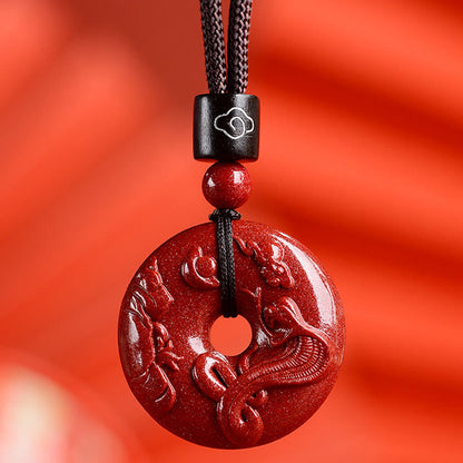 Mythstone Chinese Zodiac Cinnabar Peace Buckle Calm Necklace Pendant