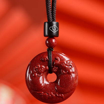 Mythstone Chinese Zodiac Cinnabar Peace Buckle Calm Necklace Pendant