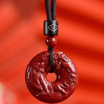 Mythstone Chinese Zodiac Cinnabar Peace Buckle Calm Necklace Pendant