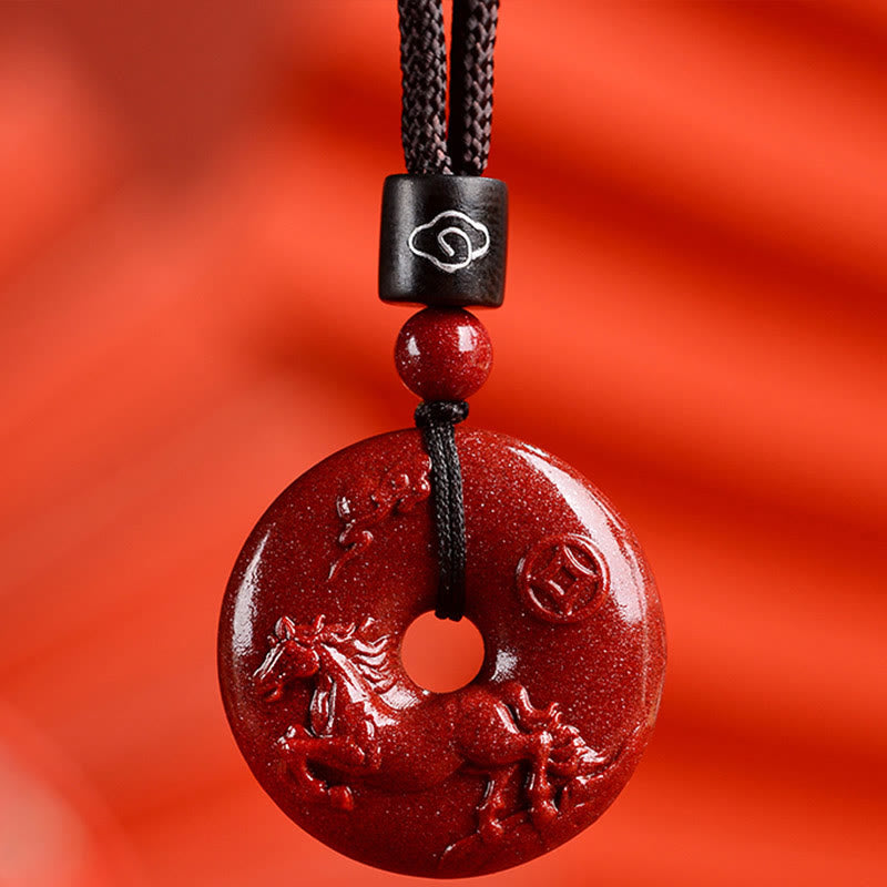 Mythstone Chinese Zodiac Cinnabar Peace Buckle Calm Necklace Pendant