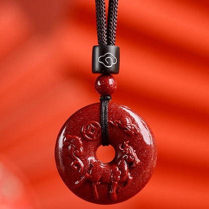 Mythstone Chinese Zodiac Cinnabar Peace Buckle Calm Necklace Pendant