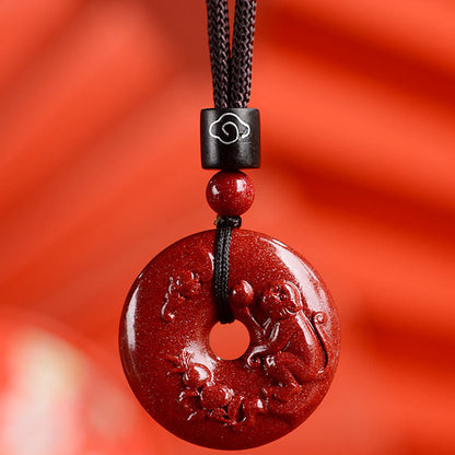 Mythstone Chinese Zodiac Cinnabar Peace Buckle Calm Necklace Pendant