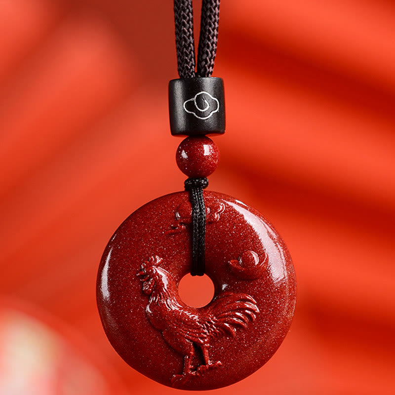 Mythstone Chinese Zodiac Cinnabar Peace Buckle Calm Necklace Pendant