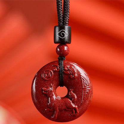 Mythstone Chinese Zodiac Cinnabar Peace Buckle Calm Necklace Pendant