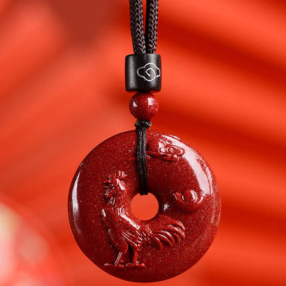 Mythstone Chinese Zodiac Cinnabar Peace Buckle Calm Necklace Pendant