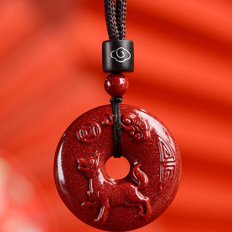 Mythstone Chinese Zodiac Cinnabar Peace Buckle Calm Necklace Pendant