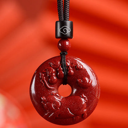 Mythstone Chinese Zodiac Cinnabar Peace Buckle Calm Necklace Pendant