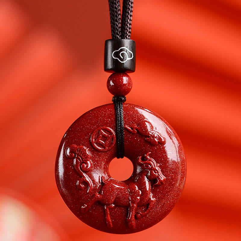 Mythstone Chinese Zodiac Cinnabar Peace Buckle Calm Necklace Pendant