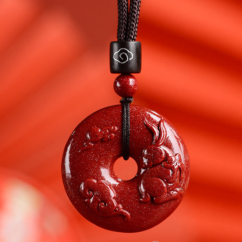 Mythstone Chinese Zodiac Cinnabar Peace Buckle Calm Necklace Pendant