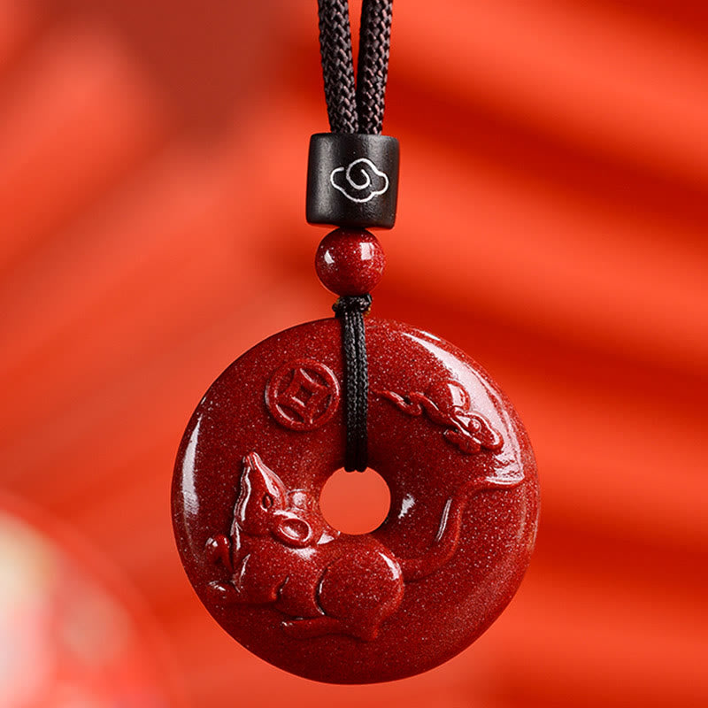 Mythstone Chinese Zodiac Cinnabar Peace Buckle Calm Necklace Pendant