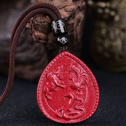 Mythstone Chinese Zodiac Cinnabar Blessing Necklace Pendant