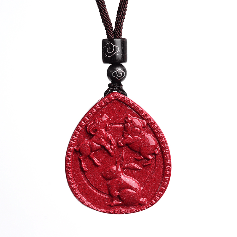 Mythstone Chinese Zodiac Cinnabar Blessing Necklace Pendant