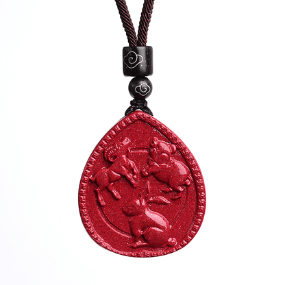 Mythstone Chinese Zodiac Cinnabar Blessing Necklace Pendant