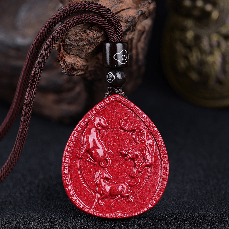 Mythstone Chinese Zodiac Cinnabar Blessing Necklace Pendant