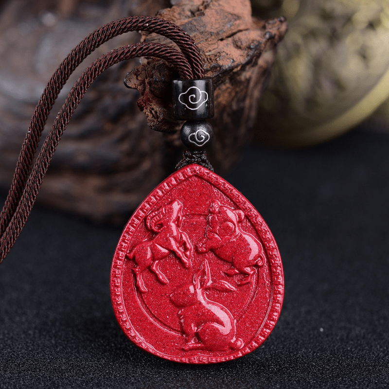 Mythstone Chinese Zodiac Cinnabar Blessing Necklace Pendant