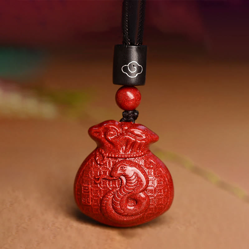 Mythstone Chinese Zodiac Money Bag Shape Cinnabar Calm Necklace Pendant