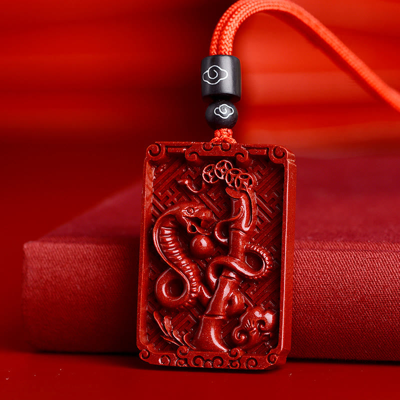 Mythstone Chinese Zodiac Cinnabar Rectangle Calm Necklace Pendant