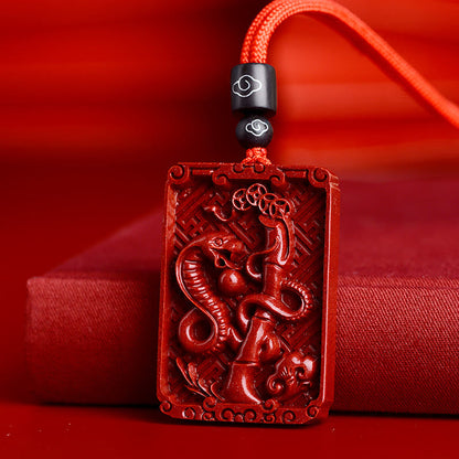 Mythstone Chinese Zodiac Cinnabar Rectangle Calm Necklace Pendant