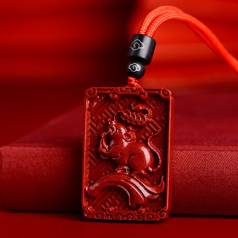 Mythstone Chinese Zodiac Cinnabar Rectangle Calm Necklace Pendant