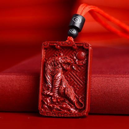 Mythstone Chinese Zodiac Cinnabar Rectangle Calm Necklace Pendant