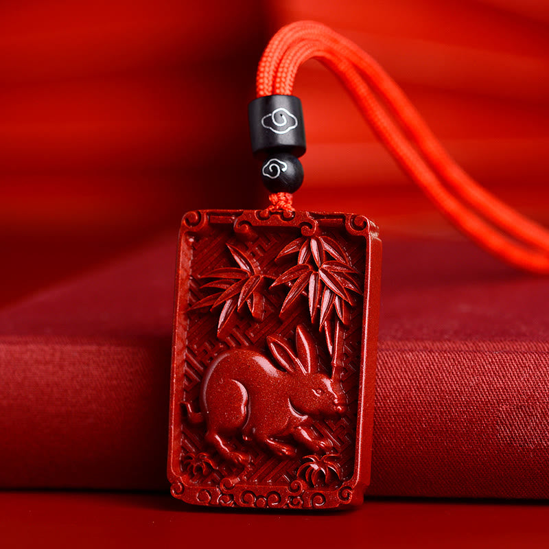 Mythstone Chinese Zodiac Cinnabar Rectangle Calm Necklace Pendant