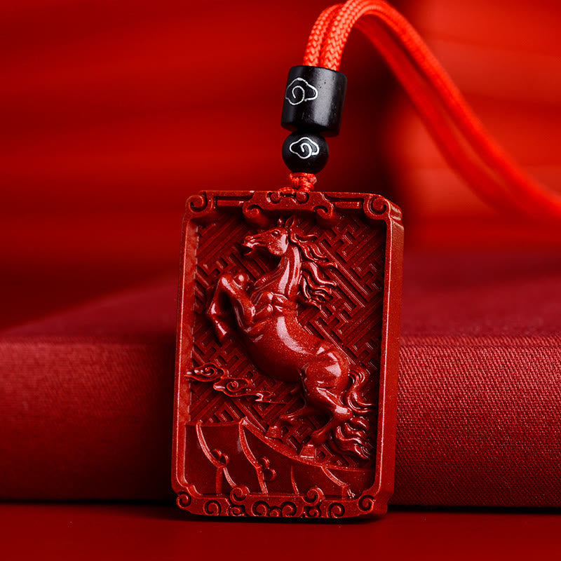 Mythstone Chinese Zodiac Cinnabar Rectangle Calm Necklace Pendant