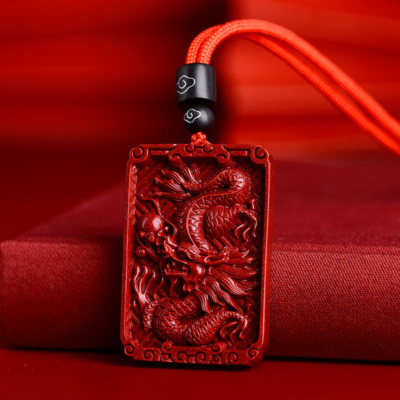 Mythstone Chinese Zodiac Cinnabar Rectangle Calm Necklace Pendant