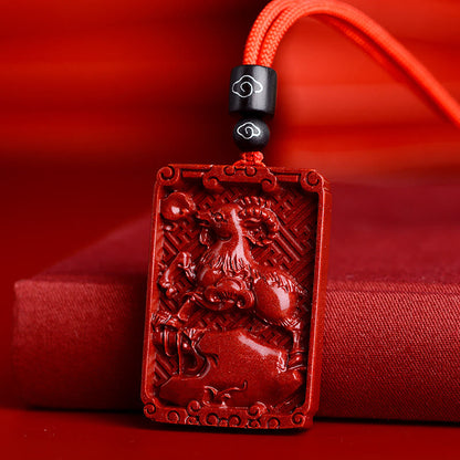 Mythstone Chinese Zodiac Cinnabar Rectangle Calm Necklace Pendant