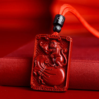 Mythstone Chinese Zodiac Cinnabar Rectangle Calm Necklace Pendant