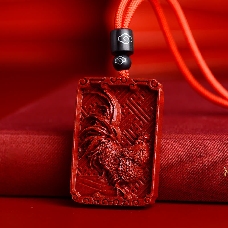 Mythstone Chinese Zodiac Cinnabar Rectangle Calm Necklace Pendant