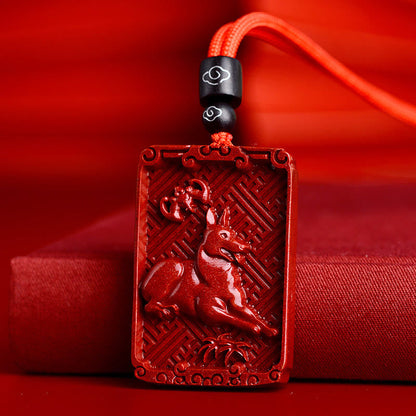 Mythstone Chinese Zodiac Cinnabar Rectangle Calm Necklace Pendant