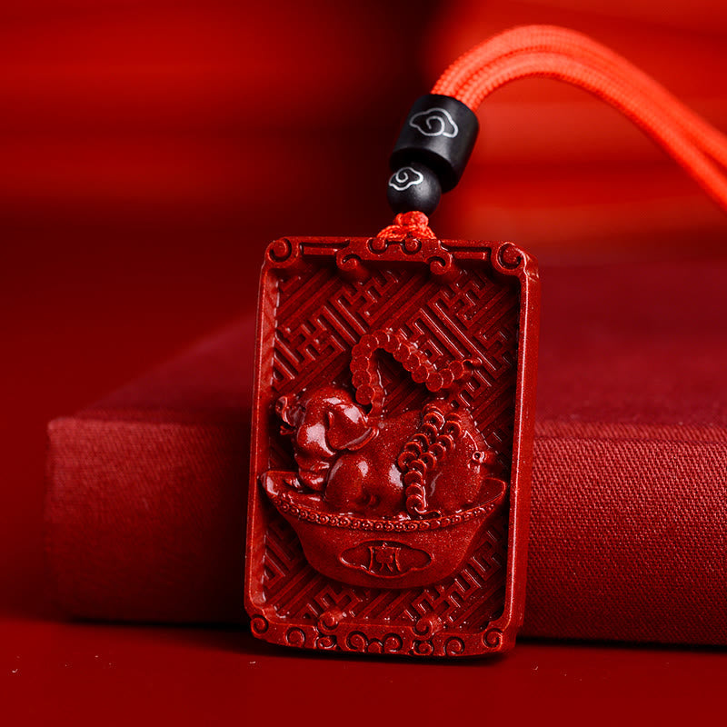 Mythstone Chinese Zodiac Cinnabar Rectangle Calm Necklace Pendant