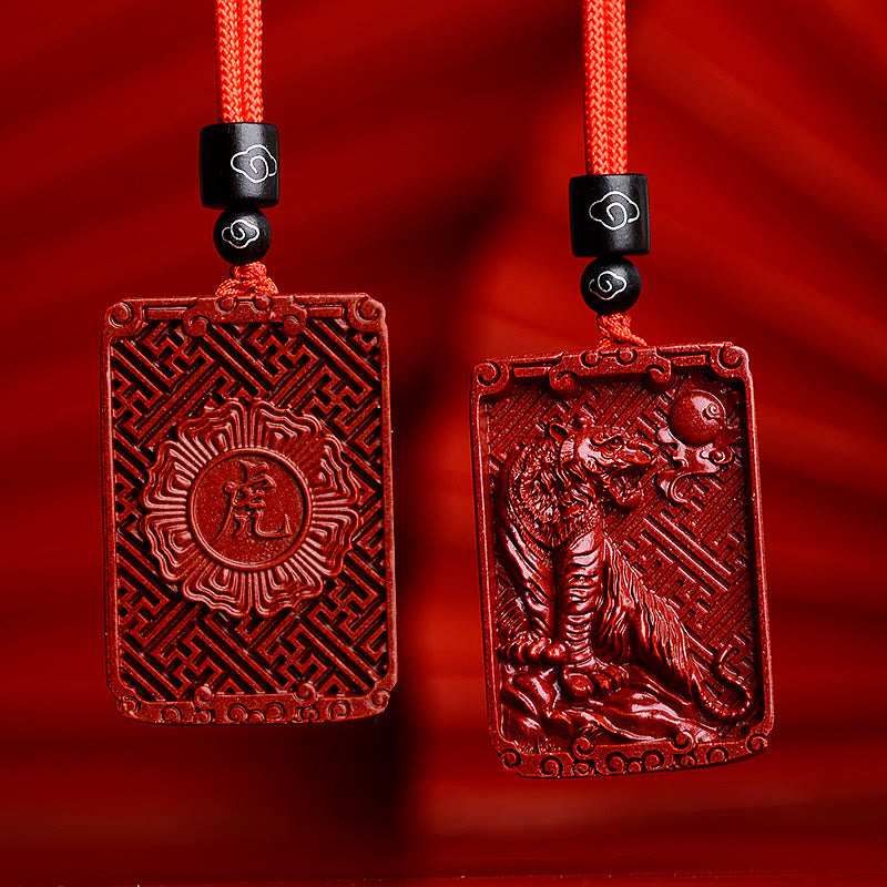 Mythstone Chinese Zodiac Cinnabar Rectangle Calm Necklace Pendant