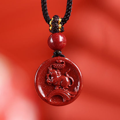 Mythstone Chinese Zodiac Cinnabar Calm Phone Hanging Decoration Key Chain Necklace Pendant