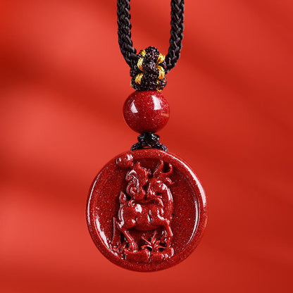 Mythstone Chinese Zodiac Cinnabar Calm Phone Hanging Decoration Key Chain Necklace Pendant