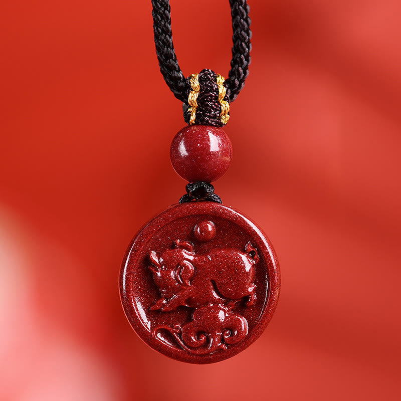 Mythstone Chinese Zodiac Cinnabar Calm Phone Hanging Decoration Key Chain Necklace Pendant